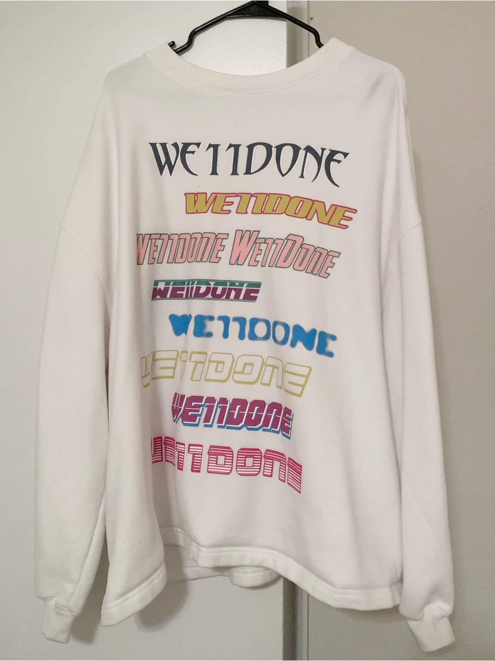WE11DONE White Multi Logo Graphic Sweatshirt Oversized M Korean Designer Unisex